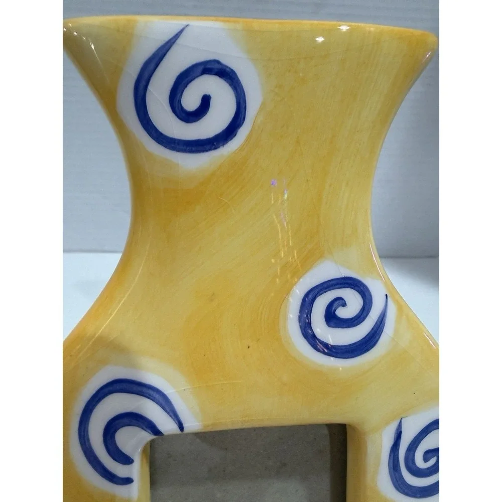 Vintage TerraGraphics Ceramic Picture Frame Vase – Yellow & Blue Swirl – 1996
